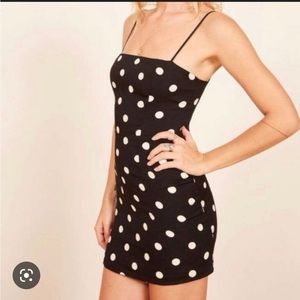Reformation black and white polka dot mini dress